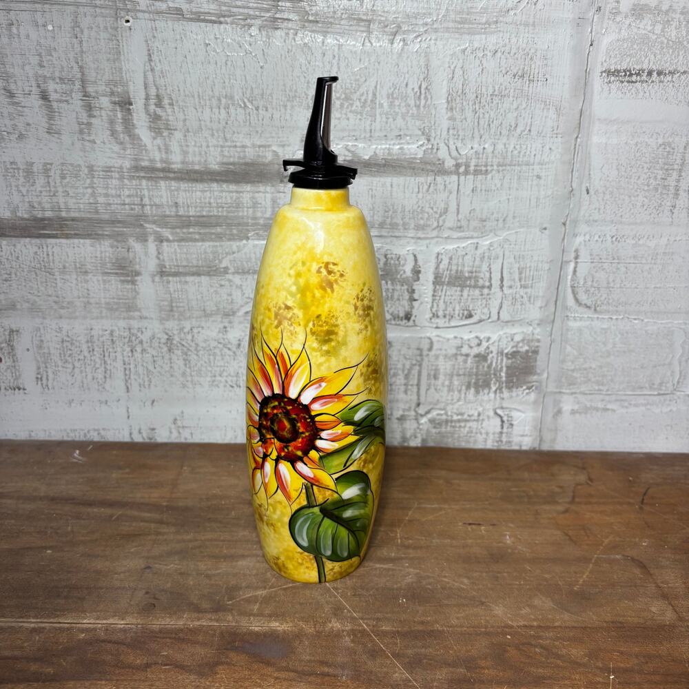 DFC Hand-Painted Sunflower Ceramic Olive Oil Dispenser